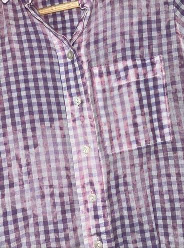 Pilcro  Anthropologie Pink Tie Dye Plaid Button Up Long Sleeve Women’s Shirt XXSP