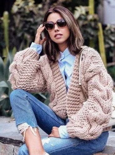 I Love Mr Mittens Taupe Cable Knit Hooded Bomber Wool Cardigan Sweater Size  XS/S - $485 - From Lauren