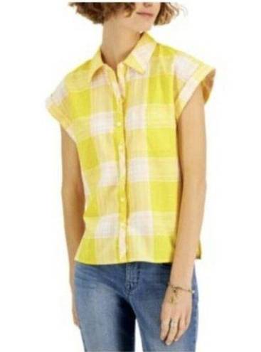 Style & Co  Womens  Short Sleeve Plaid Camp Shirt Daisy Daze Yellow Size PS