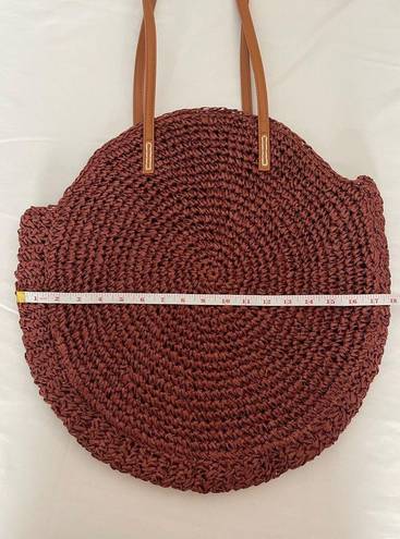 American Eagle  Straw Beach Bag Circular Rust Dark Red Large Tote Summer Spring