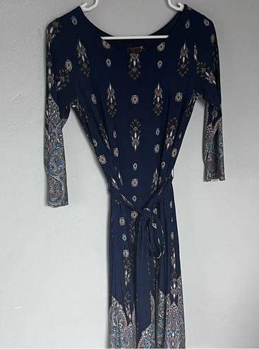 Renee C . Paisley Knee Length Celene Knit Dress Navy Blue XS extra-small