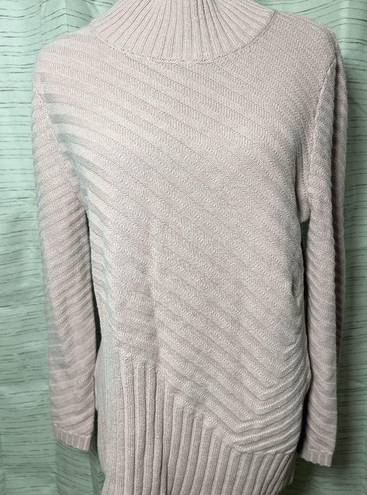 Charter Club 🌸  Asymmetrical Mock Neck Pastel Pink Ribbed Stripe Knit Sweater