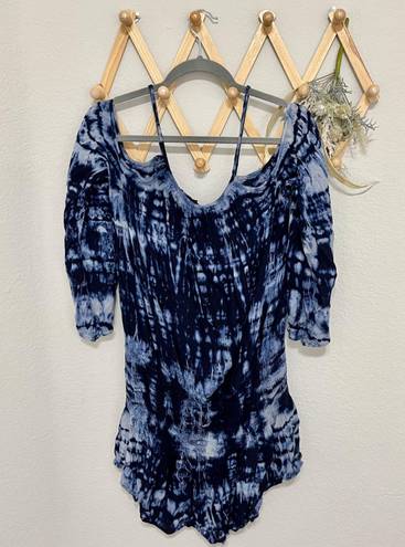 Blue Life Revolve Blue Tie Dye Off The Shoulder Mini Dress S