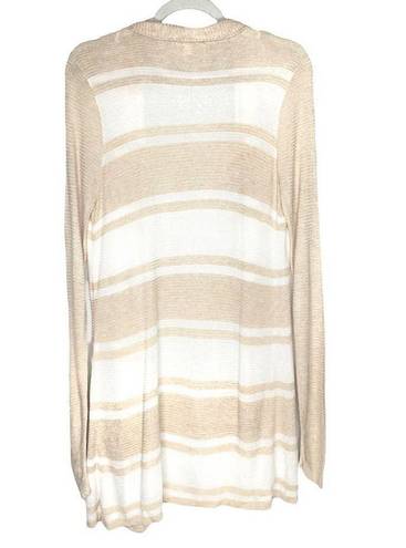 Cyrus  Striped Lightweight Long Sleeve Open Cardigan Sweater Beige White Medium