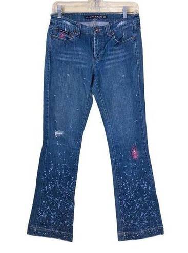 DKNY  Embroidered Paint Splash Denim Flare Jeans 5