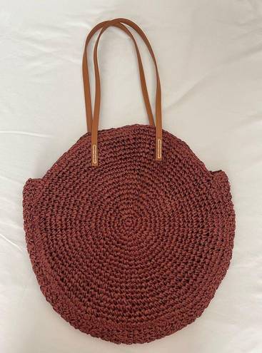 American Eagle  Straw Beach Bag Circular Rust Dark Red Large Tote Summer Spring