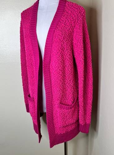 Zenana Outfitters Cardigan LARGE Pink Popcorn Knit Open Front Barbiecore Winter Minimalist