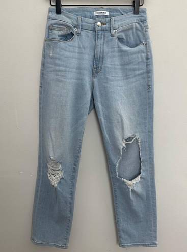 Good American - Good Cuts Skinny Boyfriend Jeans Light Wash Blown Out Knees