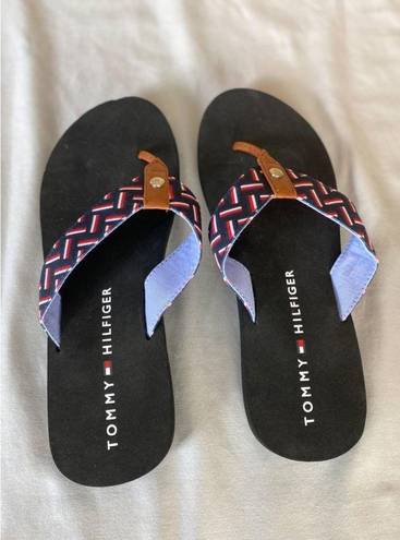 Tommy Hilfiger  Herringbone Navy Red Thong Flip Flops Size 8 New Without Tag