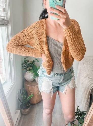 The Moon  & Madison Open Knit Shrug Cardigan Sweater Small Golden Mustard Yellow