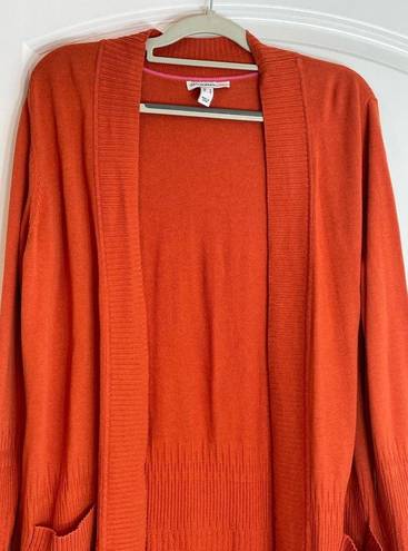 Isaac Mizrahi  Live Orange Ribbed Open Front Cardigan Sweater, Size Medium