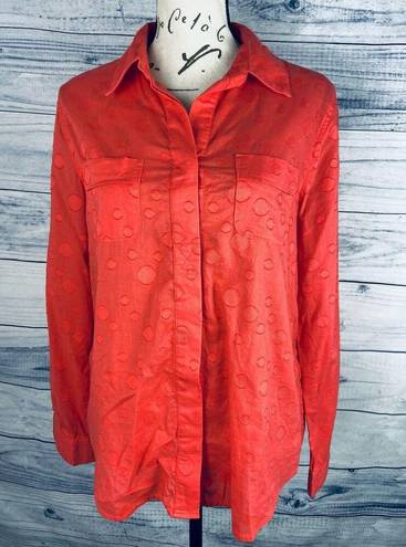 Chico's  0 Button Down Shirt Womens S Texture Dot Long Sleeve Collar Cotton