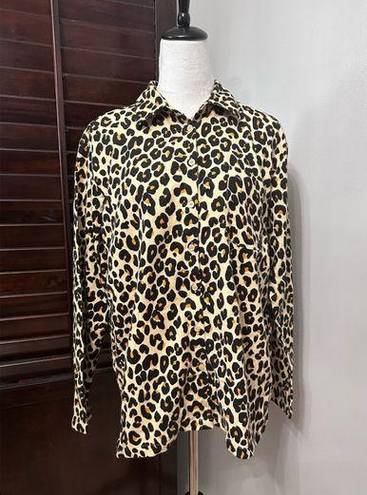 Nordstrom  Womens Button Up Shirt Beige Leopard Animal Print 100% Cotton L New