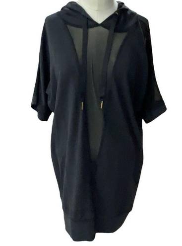 Alala  Black short sleeve hoodie pullover with mesh V inset Size small