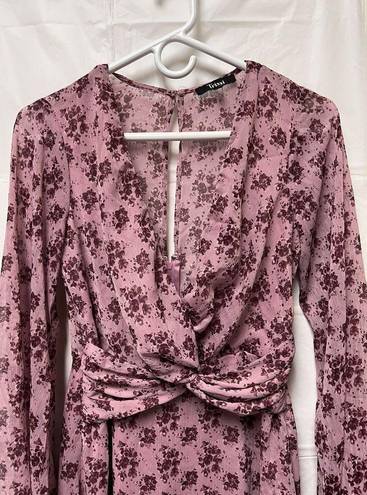 Trixxie Size Small Dress Pink Floral‎ Bell Sleeve Sheer Lined Spring BD1703