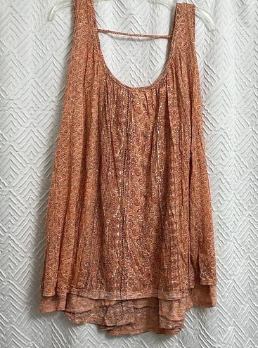 Free People Messin Around Tunic Tank Top Boho Orange Peach Brown Size Large