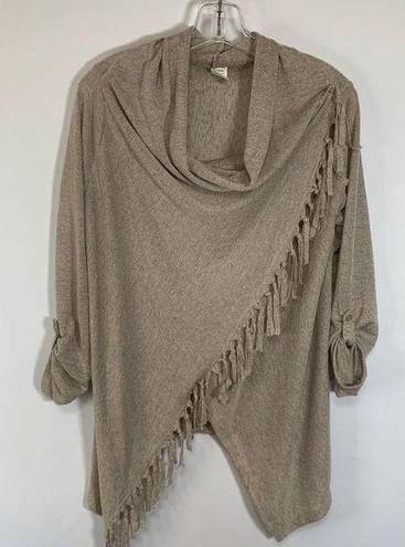 Chico's  Rosette Women Cowl Neck Poncho Tasseled Sweater Rolled Cuff Brown Small