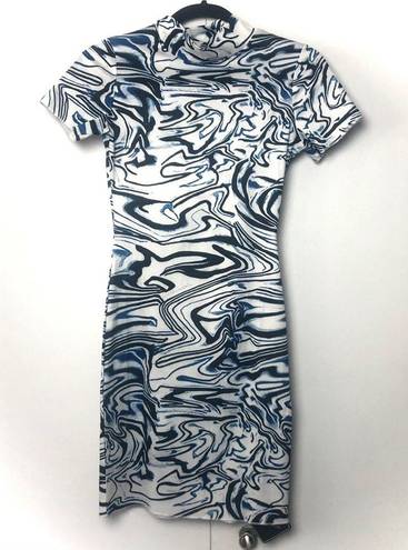 Zaful  Twirled Printed Mock Neck Bodycon Dress NWT Blue Black