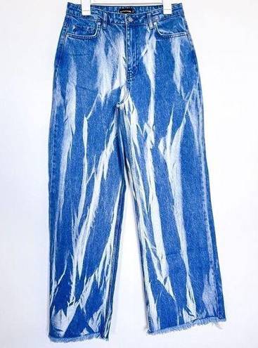 Pretty Little Thing  Women's Mid Blue Wash High Waist Tie Dye Wide Leg Jeans size