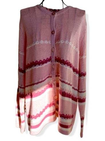 Northern Reflections Vintage  Granny Cardigan Striped Pink Floral Buttons Size XL