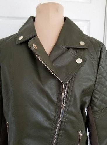 Krass&co Boundless North North&. Womens Faux Leather Moto Jacket Wonderland Green Sz M