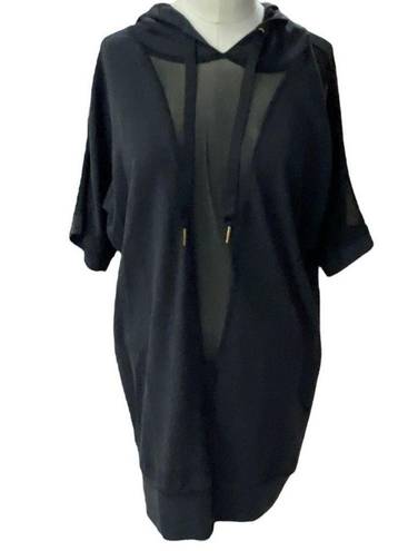 Alala  Black short sleeve hoodie pullover with mesh V inset Size small