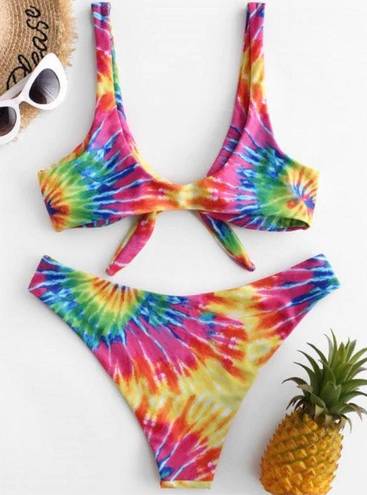 Zaful Tie Dye Tied Padded Bikini Swimsuit