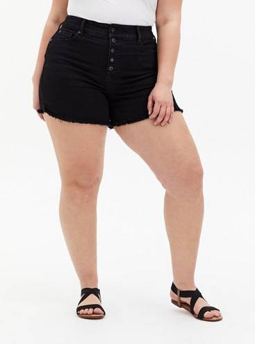 Torrid Deep Black Vintage 5-Inch High Rise Button Fly Stretch Denim Shorts