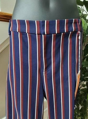 Harper  Women's Blue Striped Cotton Straight Legs Mid Rise Standard Dress Pant