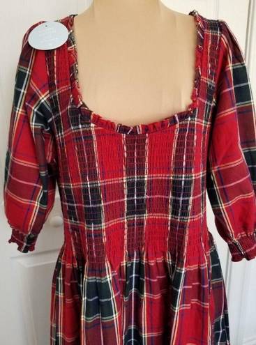 Hill House  Louisa Nap Red Tartan Paid Short Sleeve Midi Dress 100% Cotton 2XL