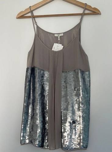 Joie  Gray Silk Tank Silvana Sequin Coated Opal