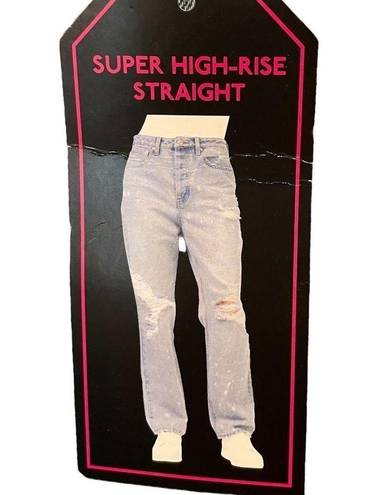 No Bo  New Light Wash Super Hi Rise Relaxed Fit 90s Distressed Denim Blue Jeans