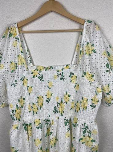 Draper James  Womens Dress Size 2X White Yellow Floral Boho Garden Party Girly