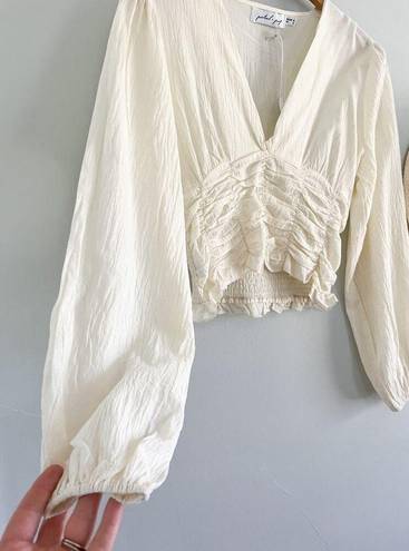 Petal and Pup  | NWT | Ivory Shirred Ruched V-Neck Blouse | Cotton | Sz 6