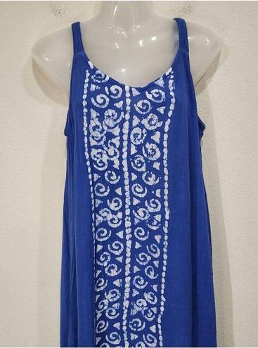 Raya Sun  Cotton Rayon Batik Island Sleeveless Maxi Sun Dress Blue Size Medium