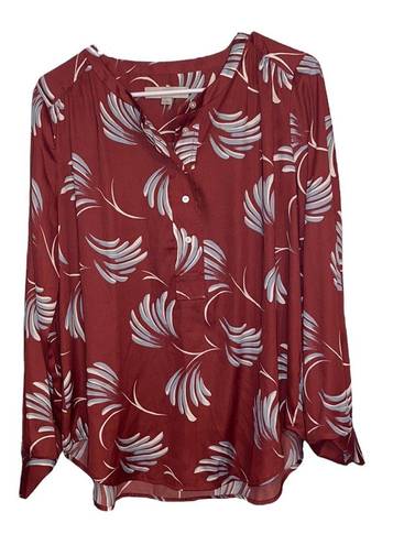 The Loft Women’s dark rust red with blue long sleeve blouse