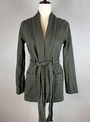 Good American  Womens The Wrap Belted Jacket Size 1 S Small Olive Green Pockets