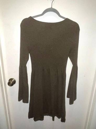 American Eagle  Outfitters Soft Ribbed Olive Green Long Bell Sleeve Sweater Dress