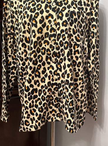 Nordstrom  Womens Button Up Shirt Beige Leopard Animal Print 100% Cotton L New