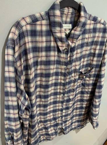 Treasure & Bond Plaid Flannel Button Down Shirt--Blu/Rd Rayon/Acr L/S 3XL Women’s