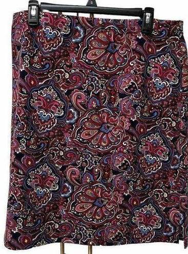 Talbots  Knee Length Paisley Skirt Womens Sz Large Elastic Waist Pull On Red Blue