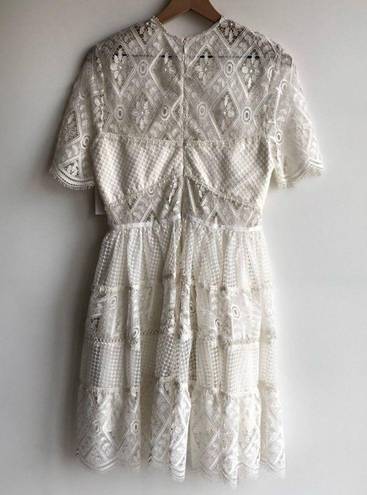 Alexis Revolve Luciana White Sheer Cut Out Panel Lace Bustier Short Sleeve Dress