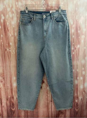 INC  Light Indigo High Rise Studded Cropped Mom Jeans