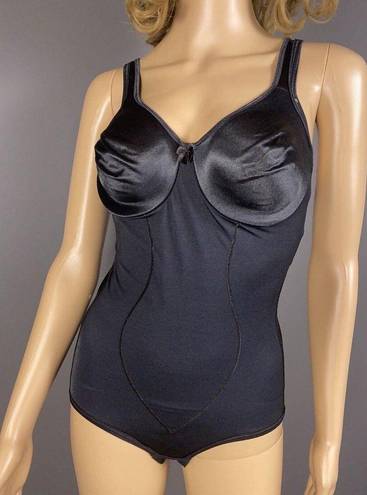 Second Skin Vintage Flexees Bodysuit Size 34C Black  Satin Underwire 5756 Shaper