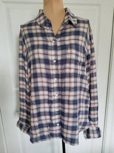 Treasure & Bond   Blue-Pink Ryan Plaid Boyfriend  Button Down Shirt Womens Size S