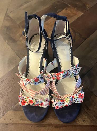 Nordstrom Navy Wedges With Floral Appliqué 