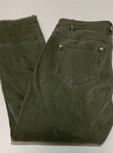 J.Jill  Women’s Authentic Fit Cropped Fringe Hem Denim Jeans Olive Green Size 4