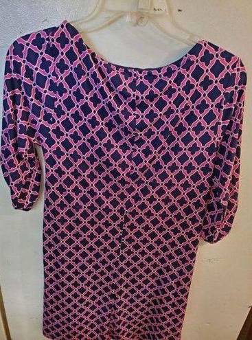 Laundry by Shelli Segal LAUNDRY EXTRA small petite black dress with pink diamond print 3/4 sleeve