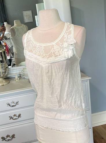 Edge Romantic Lace Sheer Top Tank Off White Cream Shirt Womens Small