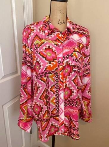 Jones New York  Blouse Size XL Multi Color Long Sleeves 100% Polyester Shirt Top